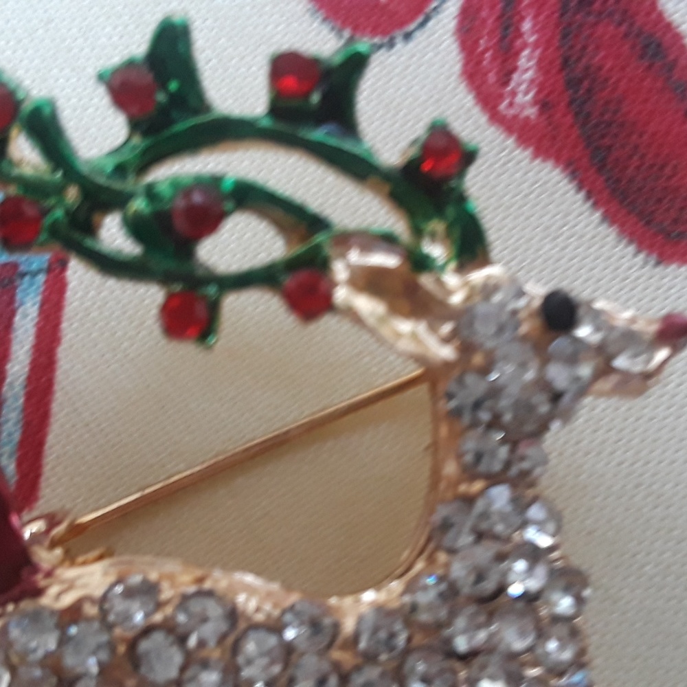 Reindeer Rhinestone Pin, Brooch - Picture 4 of 4